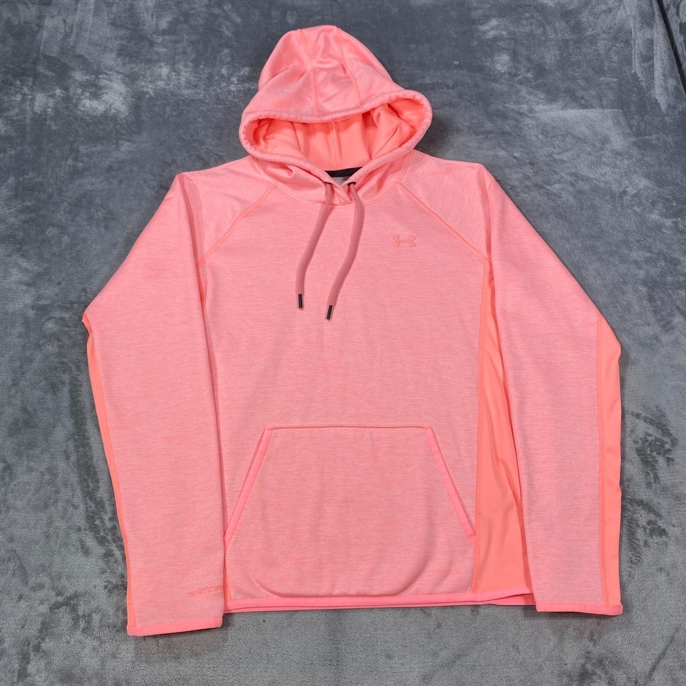 Under Armour Storm Hoodie Womens Large Coldgear Fleece Pink Kangaroo Pocket